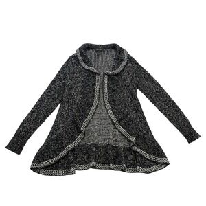 White House Black Market Cardigan Womens Small S Black White Open Front Wool